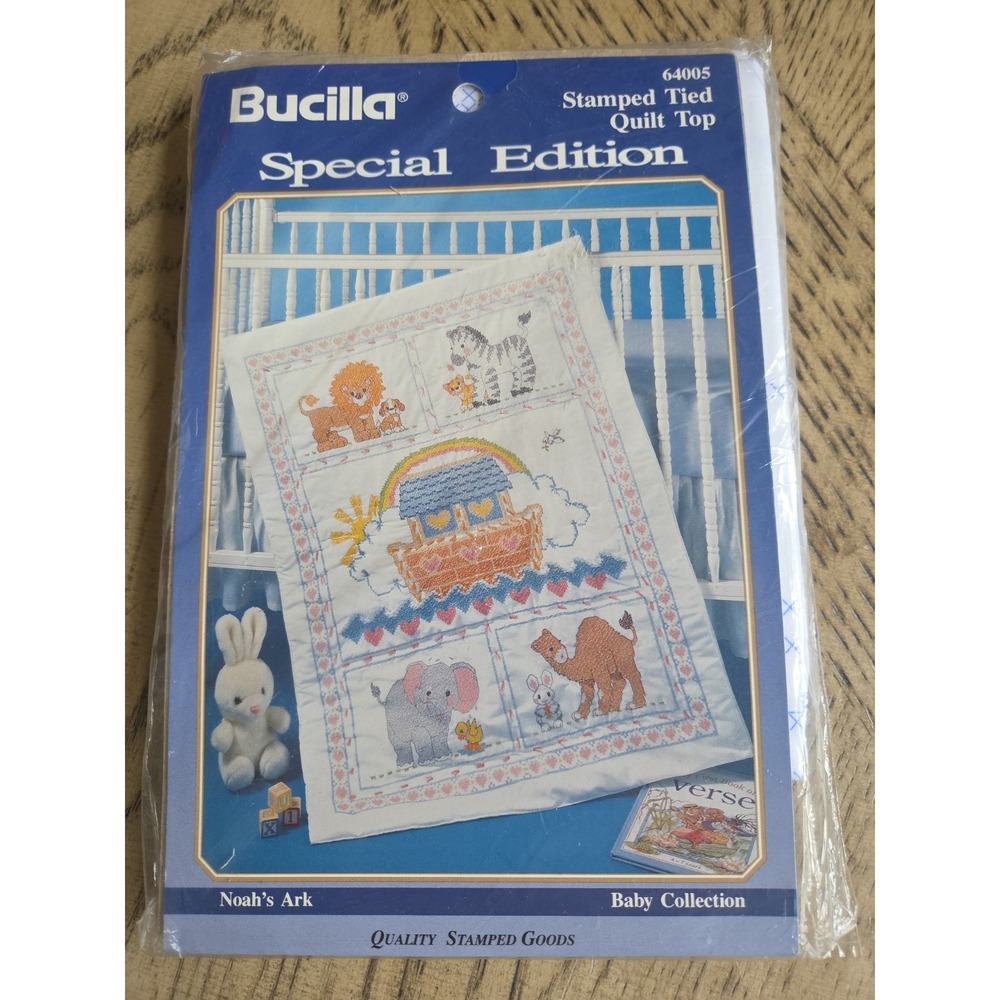 Bucilla Noahs Ark Stamped Tied Quilt Top #64005 Vintage 1993 Baby Collection New